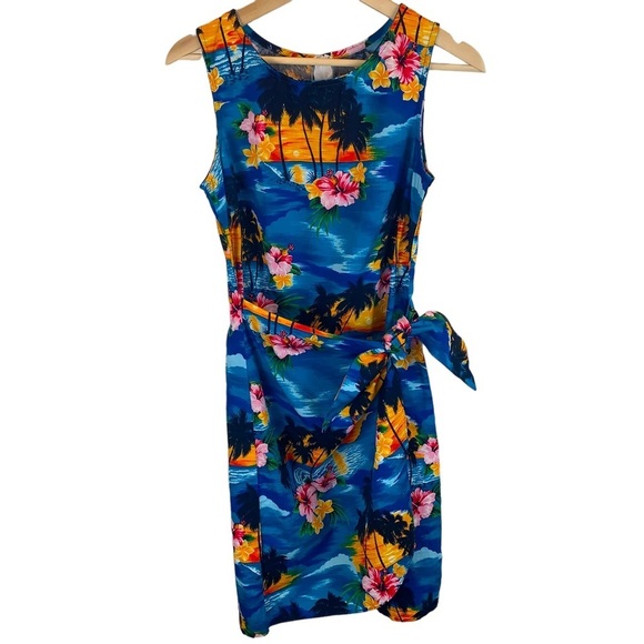 Tropical Blue Floral Midi Dress - Picture 1 of 9